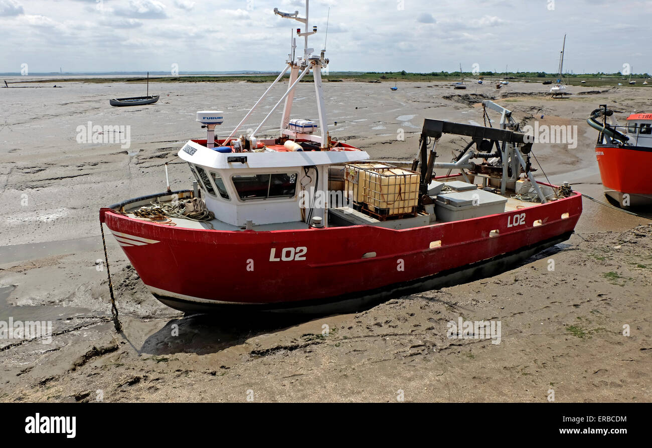Fishing Boat at Leigh on Sea estuary Essex UK. The tide is out. Stock Photo