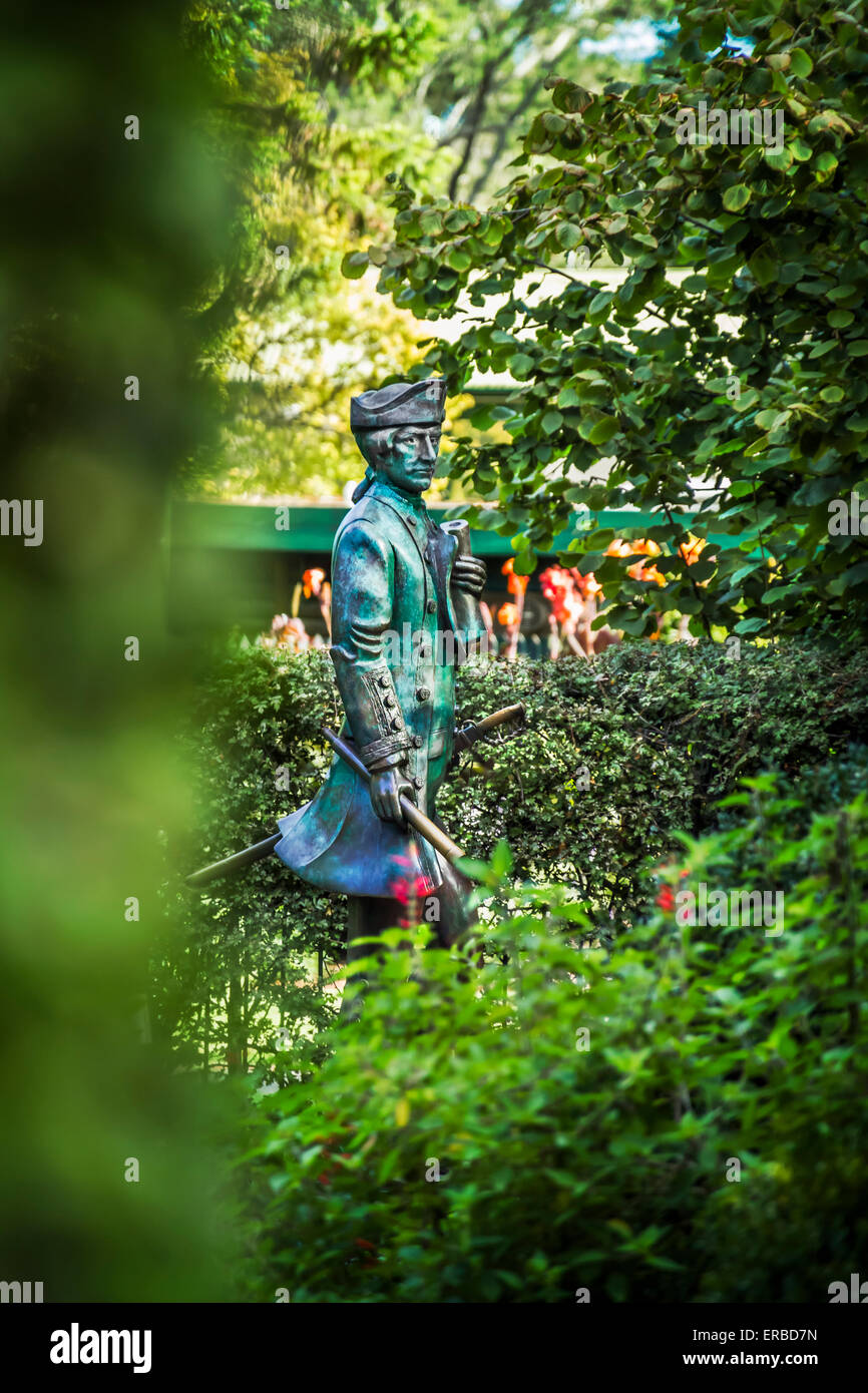 Bronze statue of Captain Cook by Marc Clark outside the heritage stone