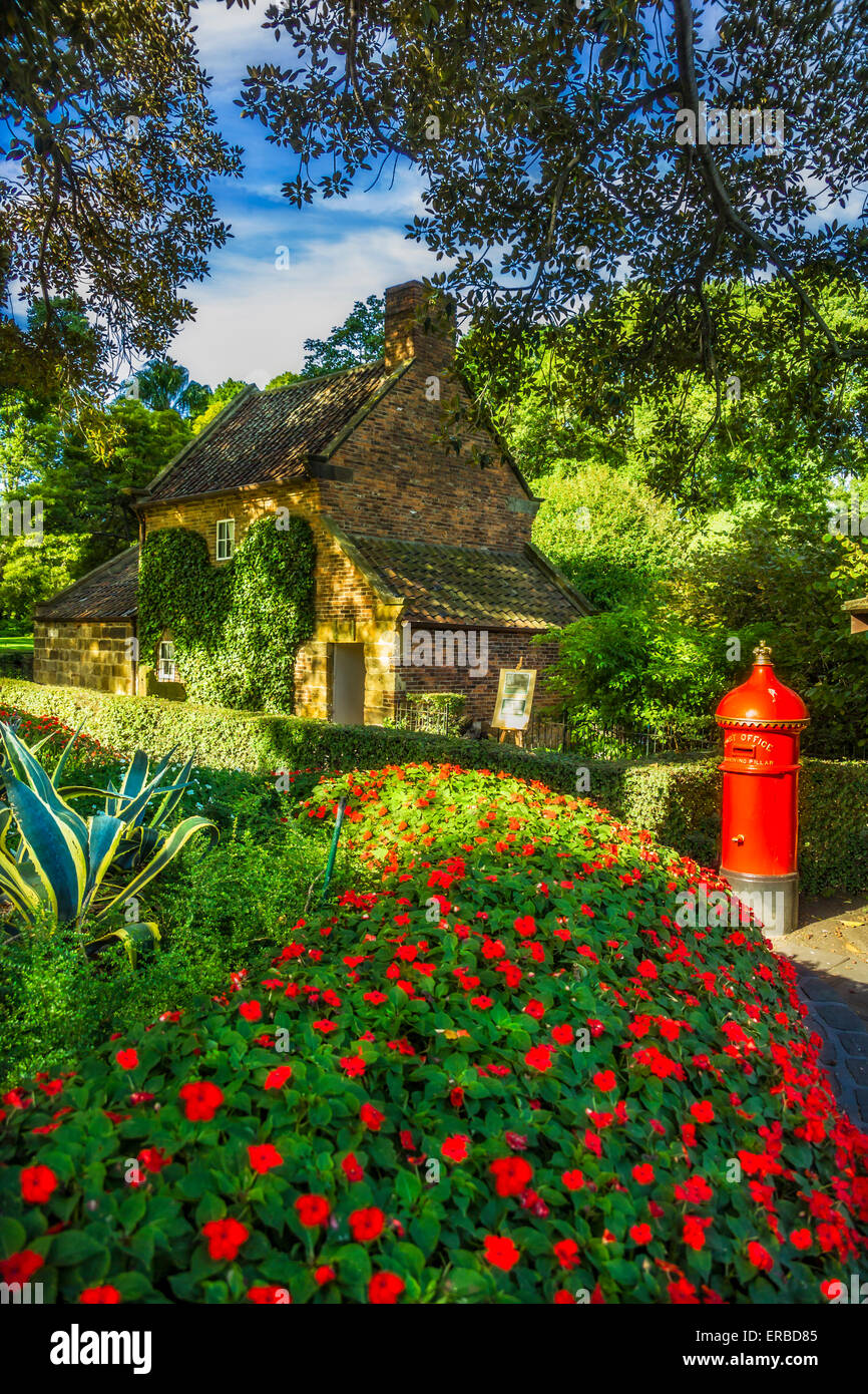 Captain Cook Cottage Historical Colourful Garden Scene Red Flowers