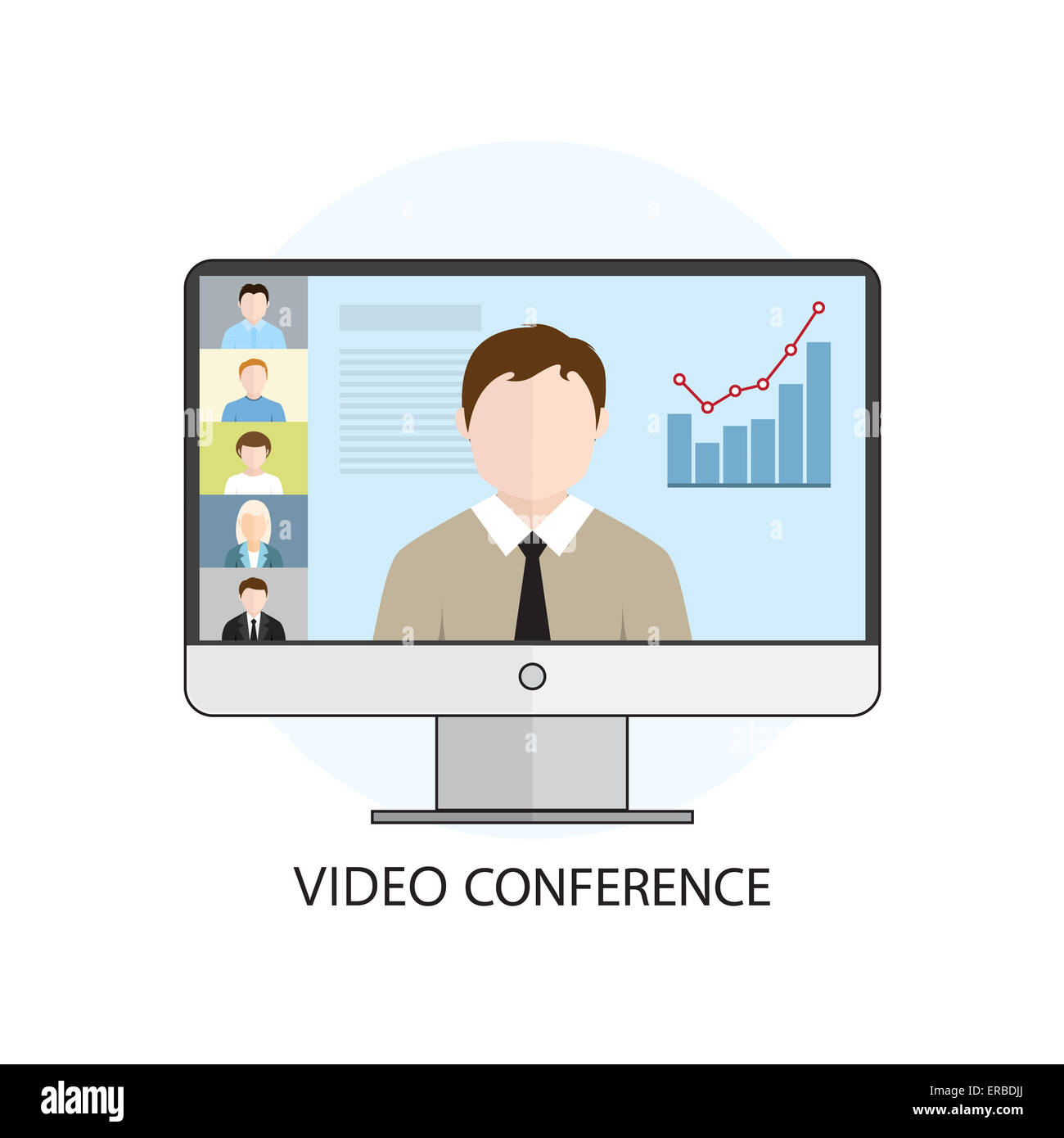 Flat design colorful vector illustration concept for video conference, online learning, professional lectures in internet. Isola Stock Photo