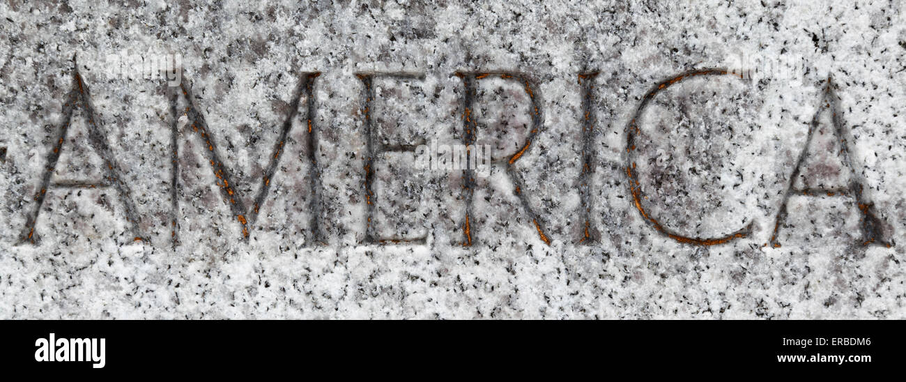 Inscription of the word America from statue in Washington D.C. in the