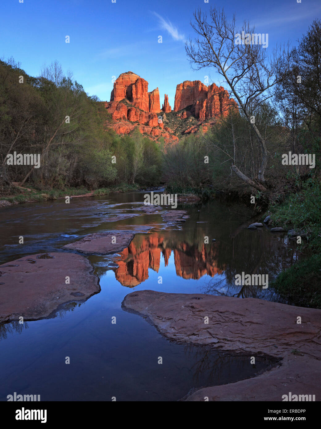 Cathedral Rock reflected in Oak Creek as seen at Red Rock Crossing in