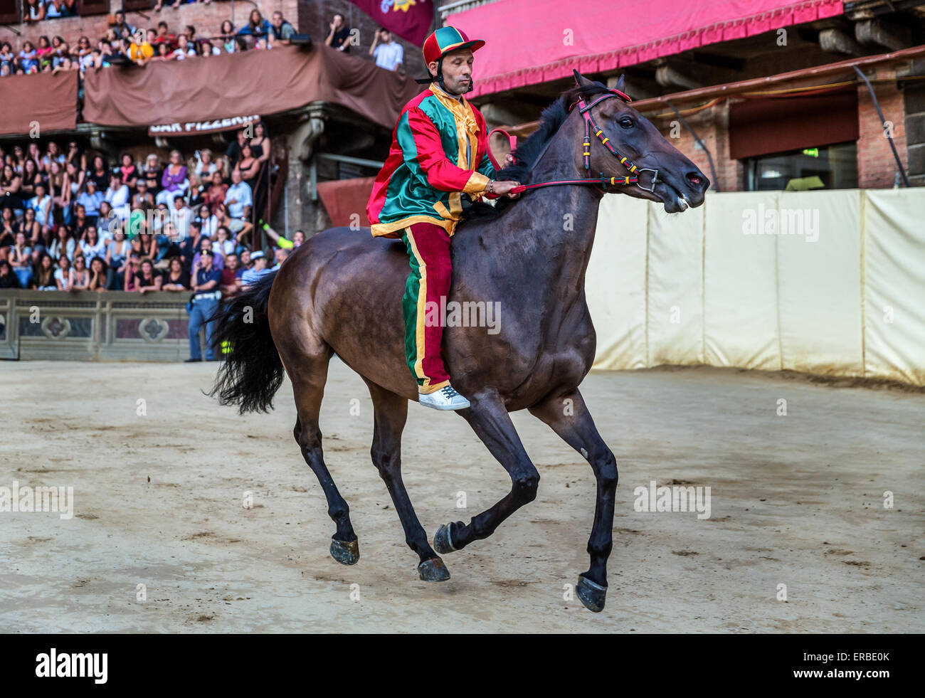 The Palio di Siena horse race on Piazza del Campo, Siena, Tuscany