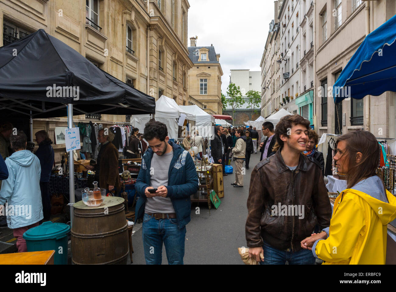 Paris, France, People Shopping French Garage Sale, Brocante, Flea Market, in Le Marais District