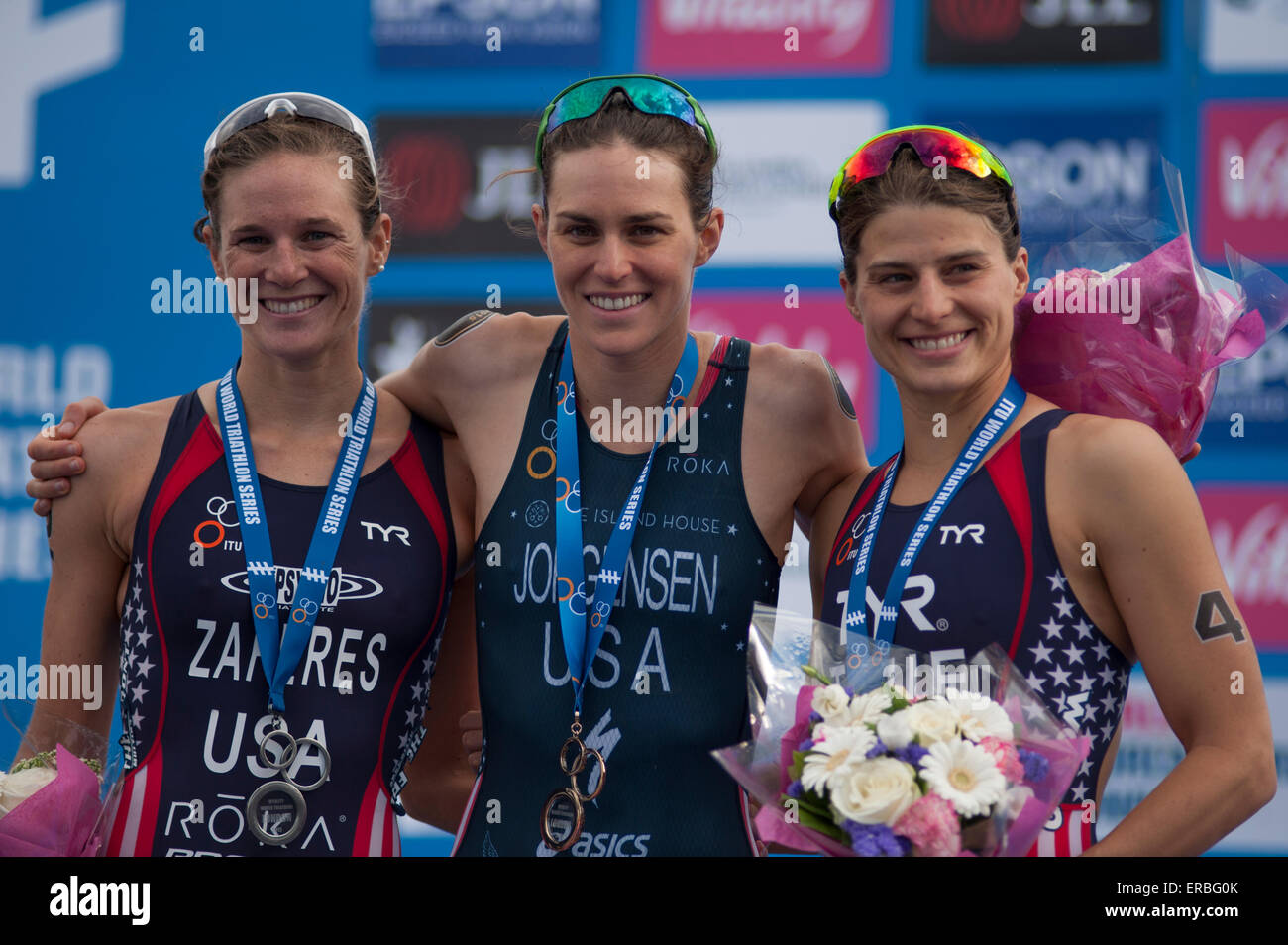 Hyde Park, London, UK. 31st May, 2015. USA women take the top three places, with Gwen Jorgensen first, Katie Zaferes second and Sarah True in Third position. Credit:  Malcolm Park editorial/Alamy Live News Stock Photo