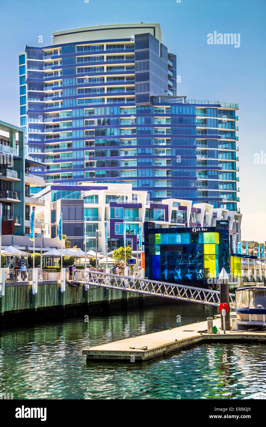 Modern city apartments at the Docklands waterfront, Melbourne Australia Stock Photo