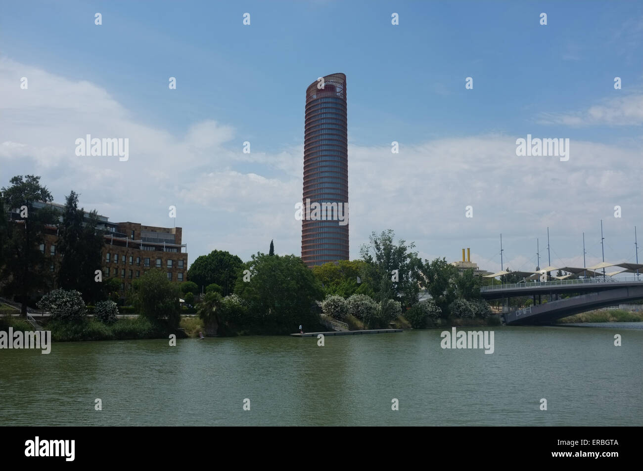 View of Cajasol Tower and Canal de Alfonso Xlll in Seville Spain Stock Photo