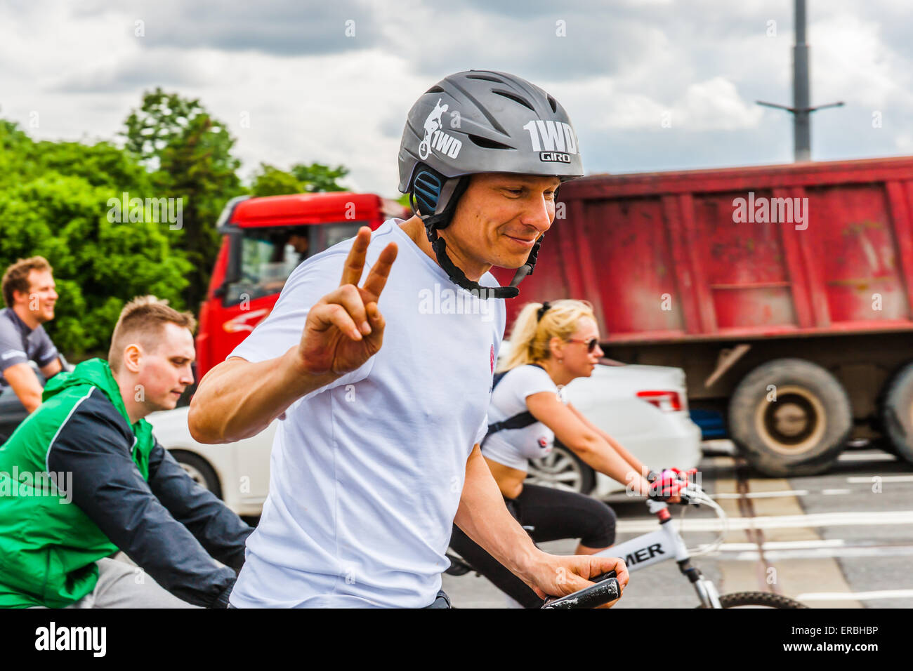 Moscow, Russia, Sunday, May 31st, 2015. 5th annual Moscow Bike Parade. The parade was organized by the Let's Bike It! project to promote the development of the bicycle infrastructure and road traffic safety in the city. Invincible. Credit:  Alex's Pictures/Alamy Live News Stock Photo
