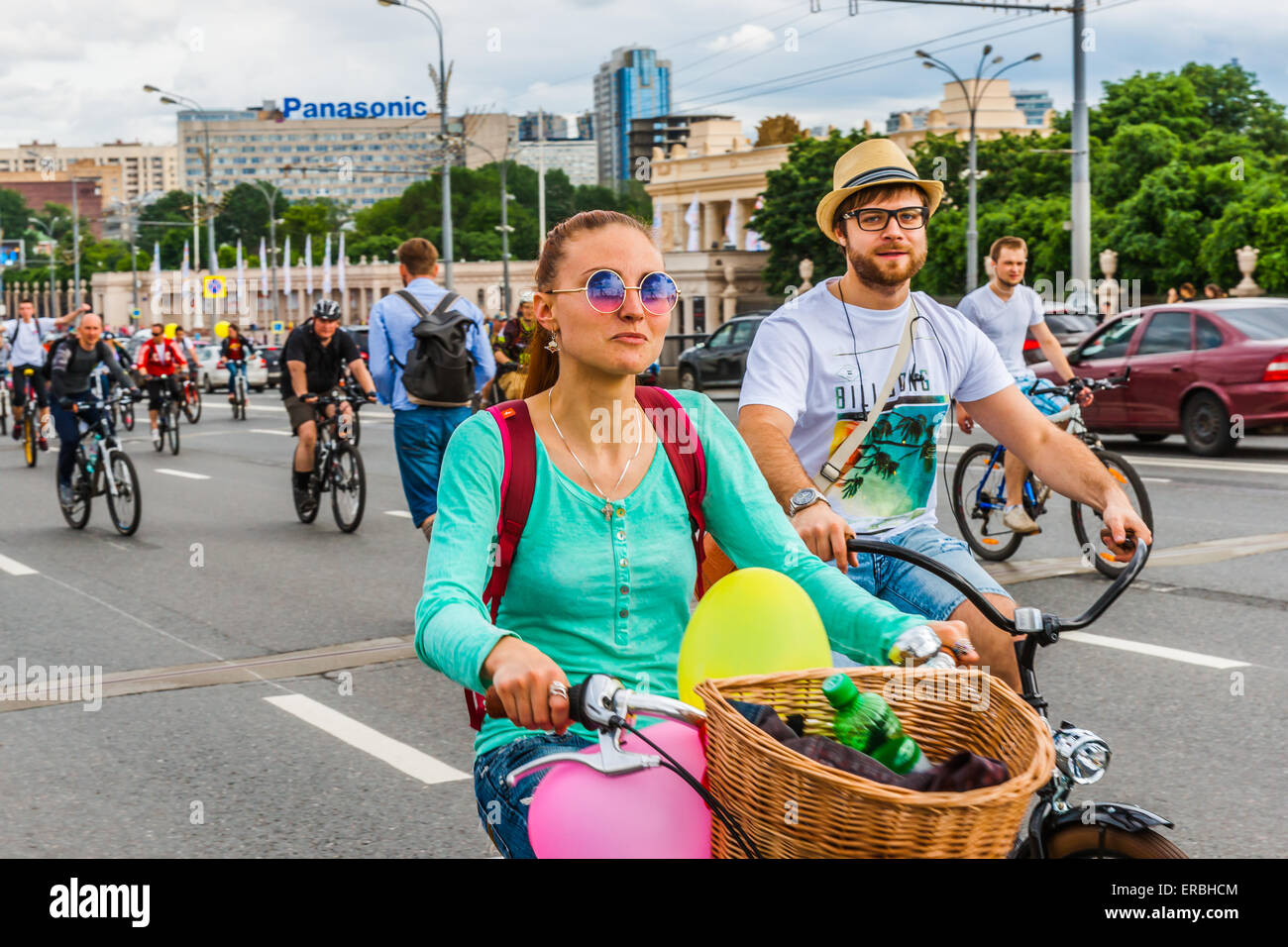 Moscow, Russia, Sunday, May 31st, 2015. 5th annual Moscow Bike Parade. The parade was organized by the Let's Bike It! project to promote the development of the bicycle infrastructure and road traffic safety in the city. Beauty. Credit:  Alex's Pictures/Alamy Live News Stock Photo