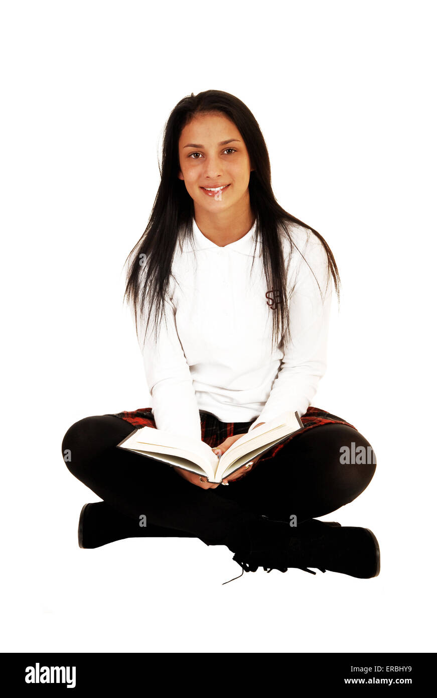 A Pretty Teenager Girl In Her School Uniform And Long Black Hair