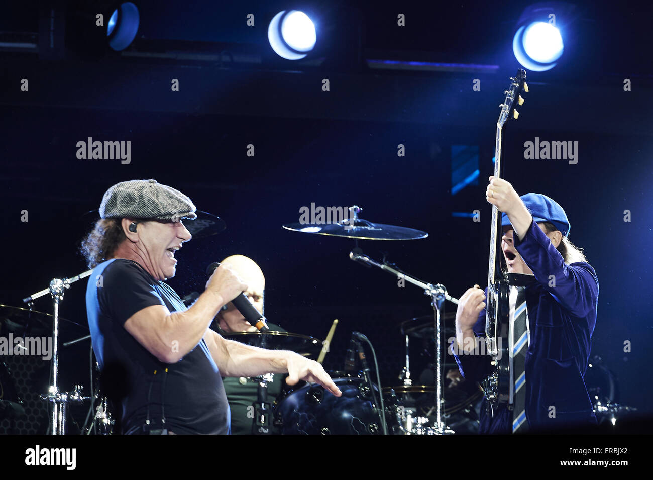 Madrid, Spain. 31st May, 2015. Brian Johnson, Angus Young of AC DC perform on stage at Vicente Calderon Stadium on May 31, 2015 in Madrid, Spain. Credit:  Jack Abuin/ZUMA Wire/Alamy Live News Stock Photo