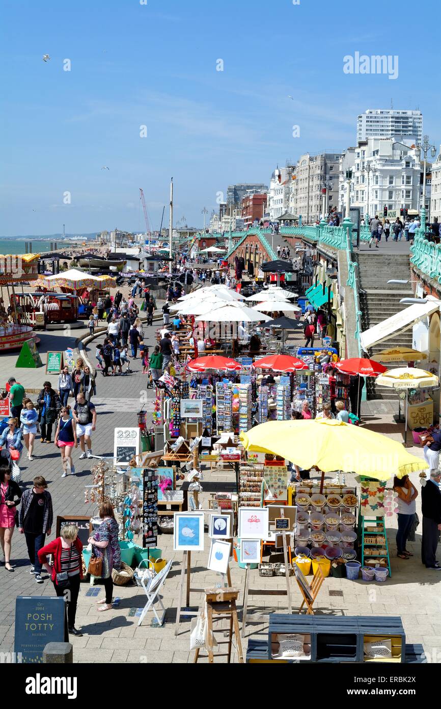 Brighton seafront on busy summers day Stock Photo