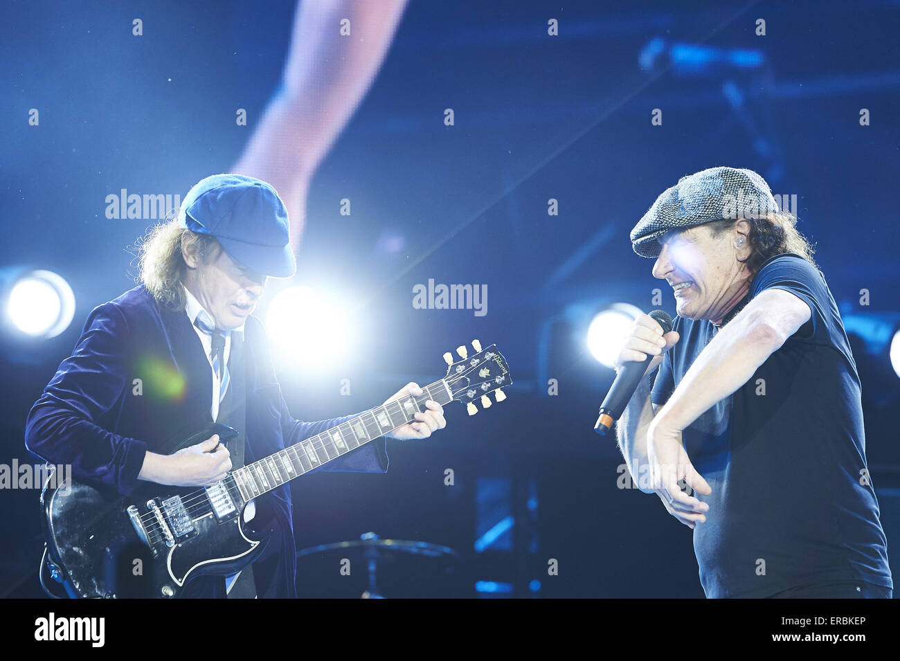 Madrid, Spain. 31st May, 2015. Brian Johnson, Angus Young of AC DC perform on stage at Vicente Calderon Stadium on May 31, 2015 in Madrid, Spain. Credit:  Jack Abuin/ZUMA Wire/Alamy Live News Stock Photo