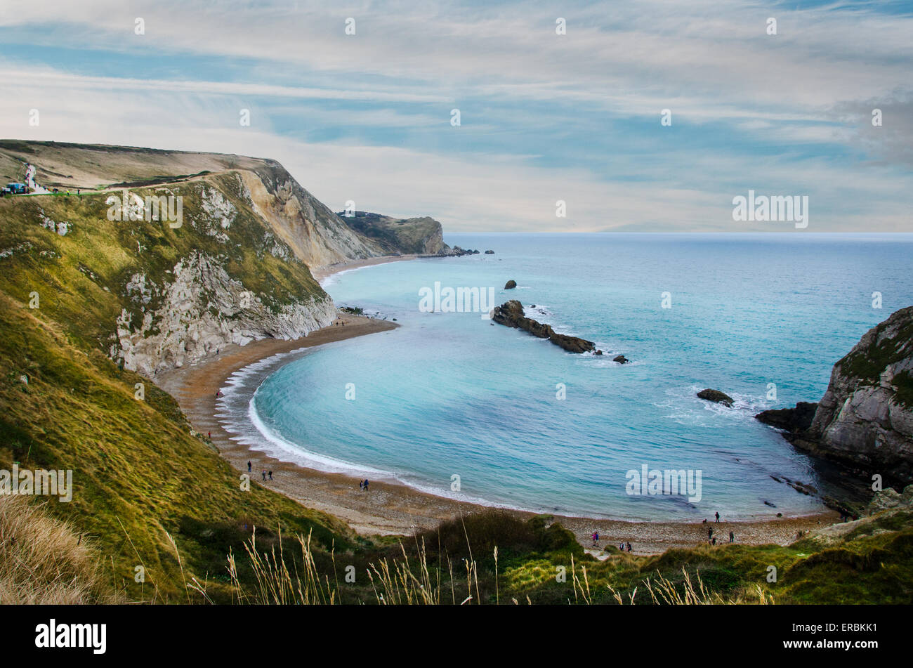 View of the Dorset Coast from near Durdle Door, looking East across St Oswald's Bay towards Lulworth. Stock Photo