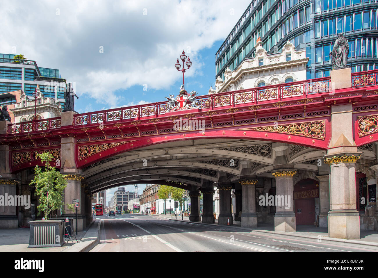 Holborn Viaduct crossing above Farringdon Street, London. The City of