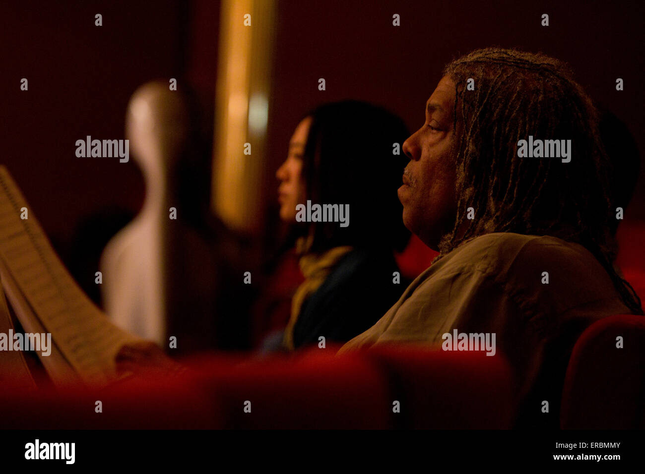 Turin, Italy. 30th May, 2015. Jazz composer James Newton listens to the rehearsal of his composition St Matthew Passion. The composition was an original production for Torino Jazz Festival. © Marco Destefanis/Pacific Press/Alamy Live News Stock Photo