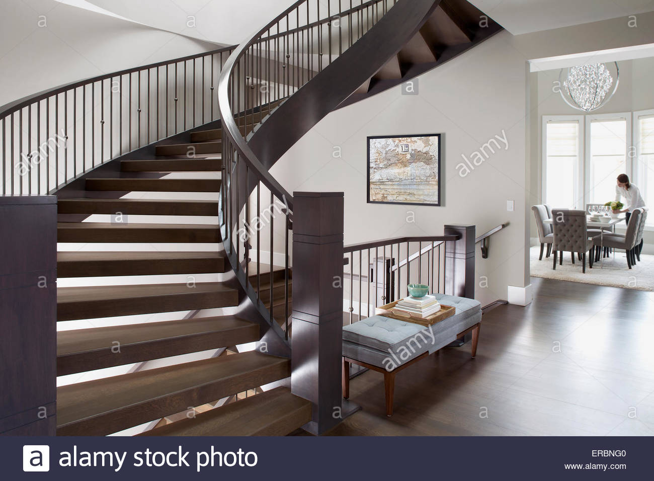 Spiral staircase in elegant home Stock Photo
