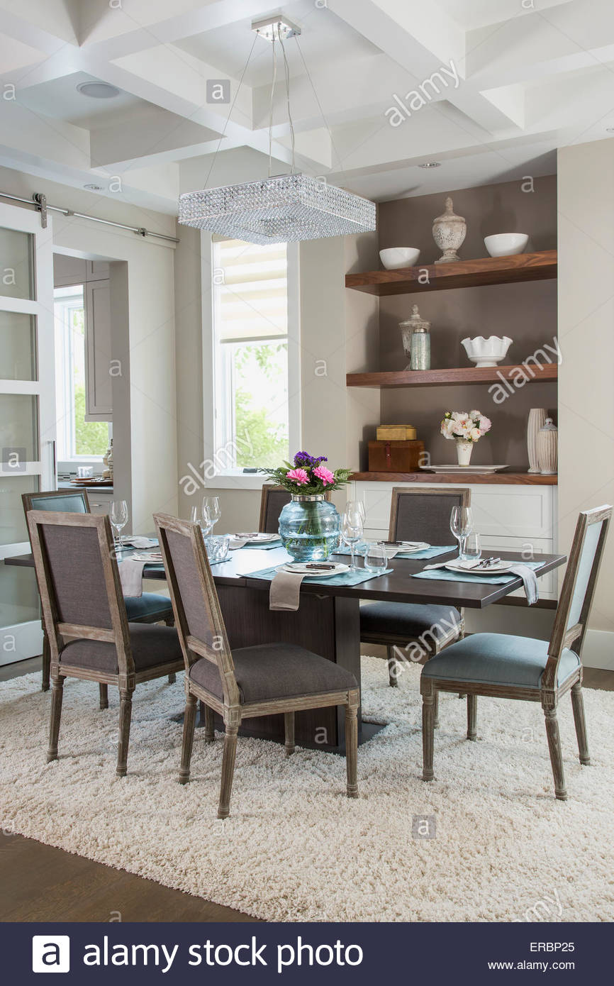 Elegant Dining Room With Tray Ceiling Stock Photo 83237341