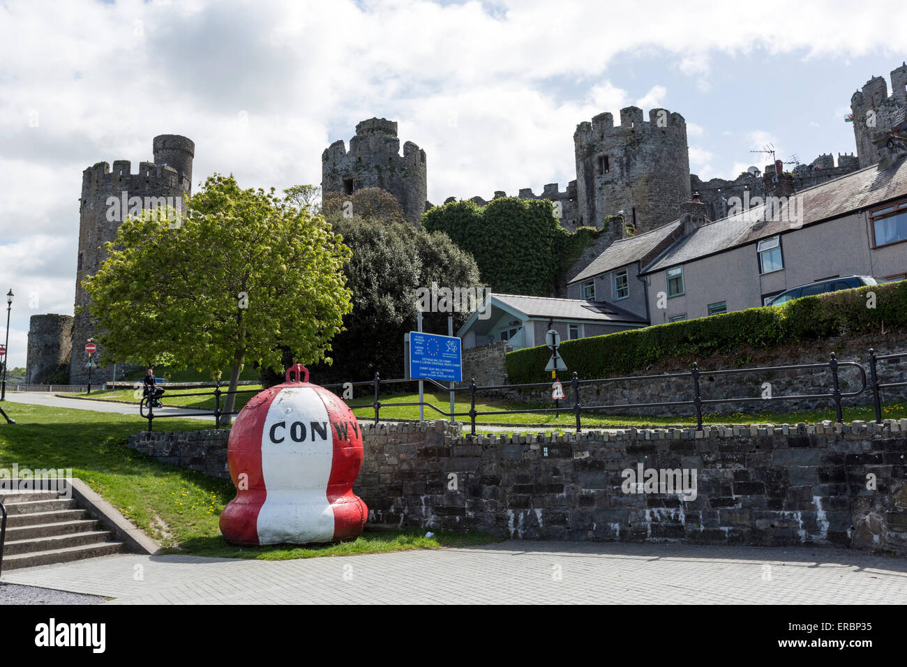 Conwy Castle from Lower Gate street and buoy Stock Photo Alamy