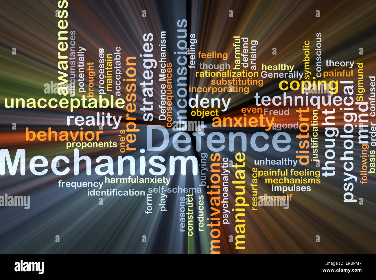 Background concept wordcloud illustration of defence mechanism glowing ...