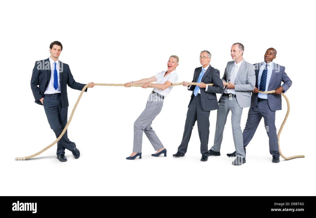 Group of Business People Pulling Rope Stock Photo - Alamy