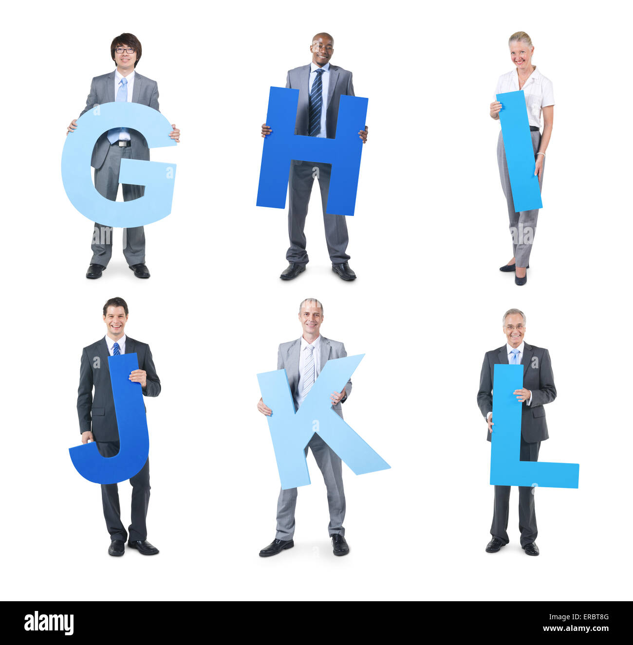 Group of business people holding the letter G, H, I, J, K, L Stock Photo