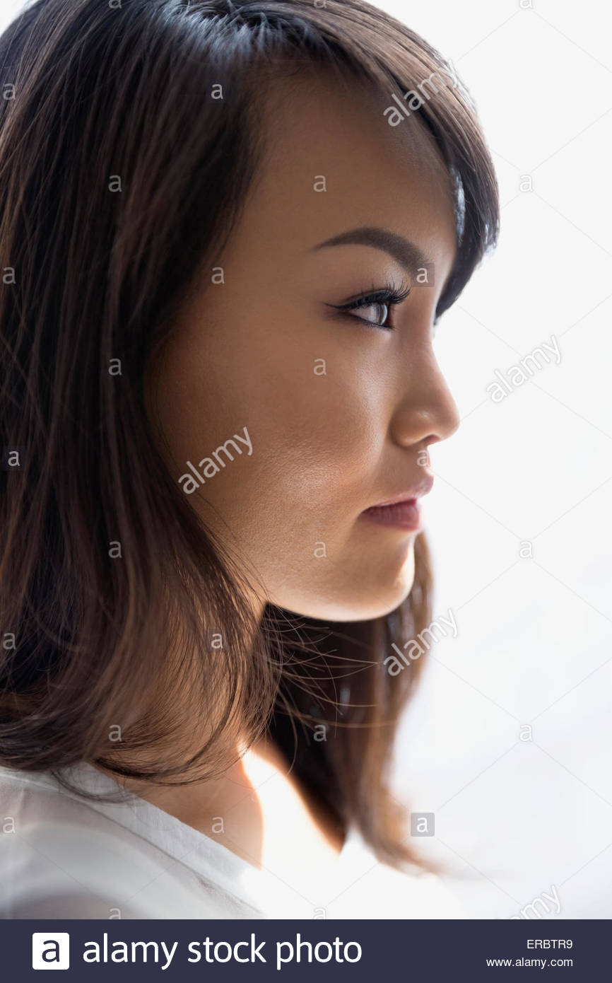 Close up profile portrait serious woman Stock Photo Alamy