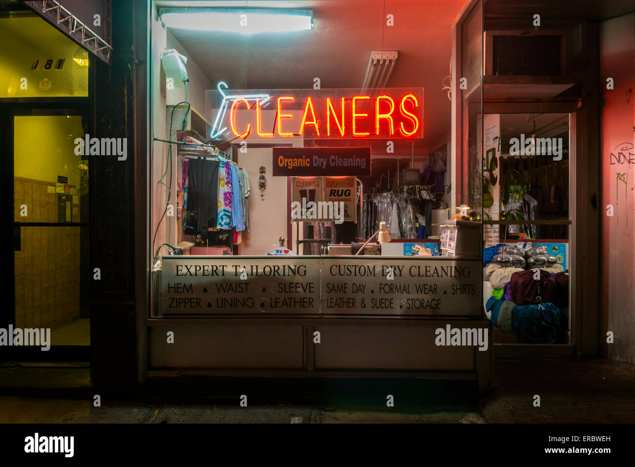 New York, NY Organic dry cleaner and tailor in the Greenwich Village neighboorhood of Manhattan Stock Photo