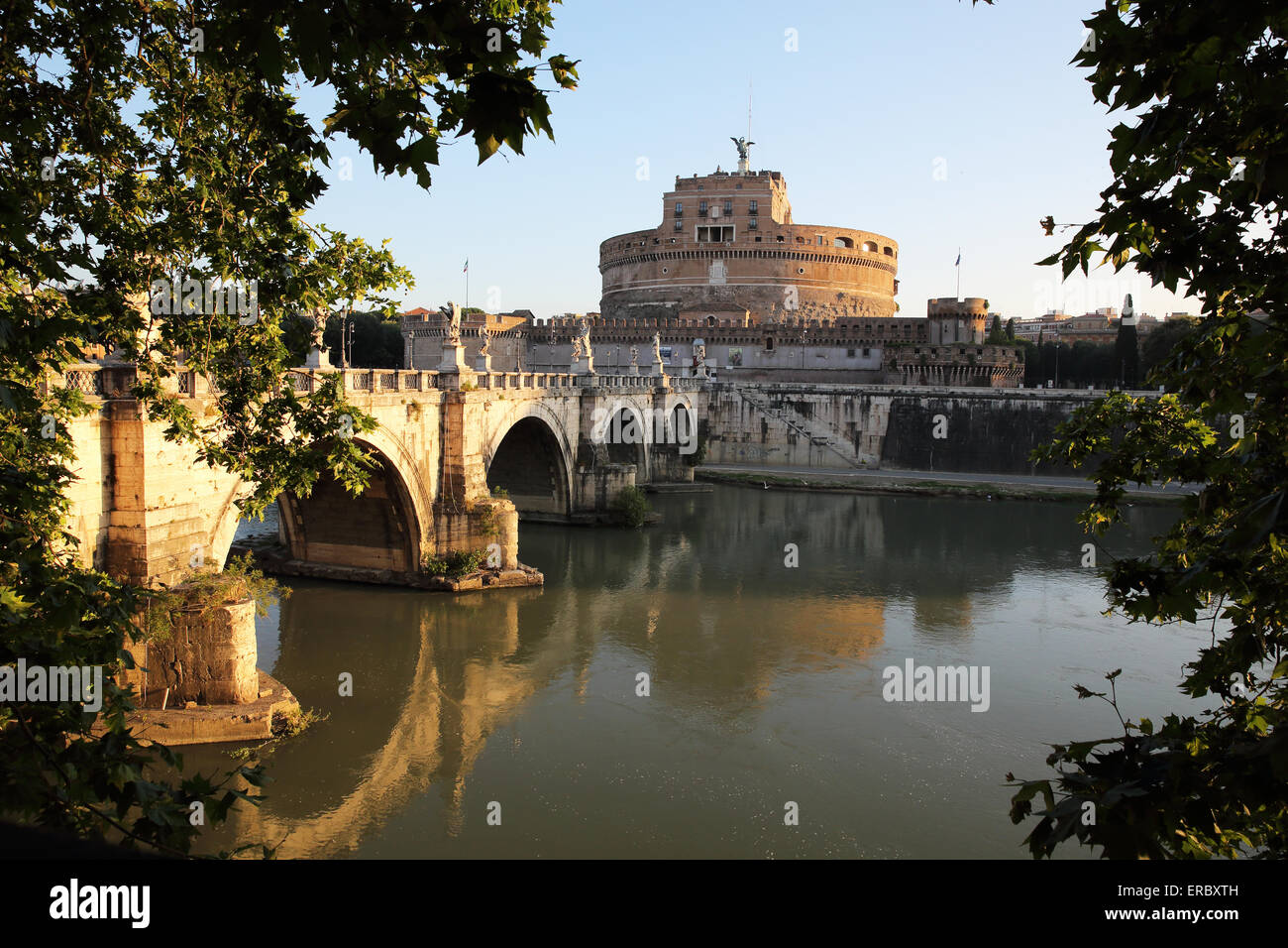 Ponte Sant'Angelo across the Tiber River to Castel Sant'Angelo in Vatican City. Stock Photo