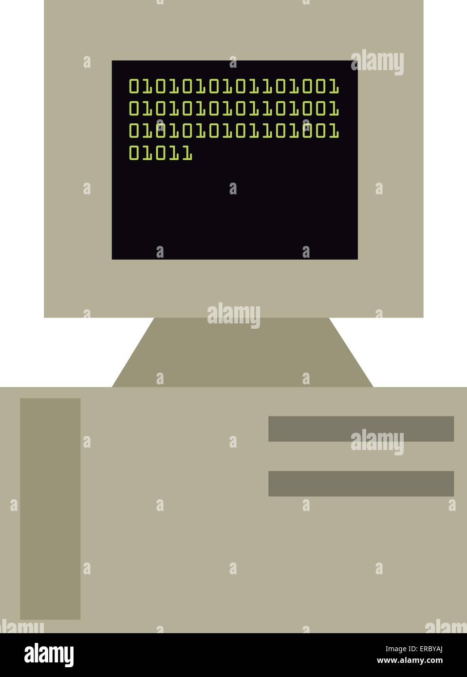 Vector illustration of a vintage personal computer with binary code on screen. Isolated over white background. Stock Vector