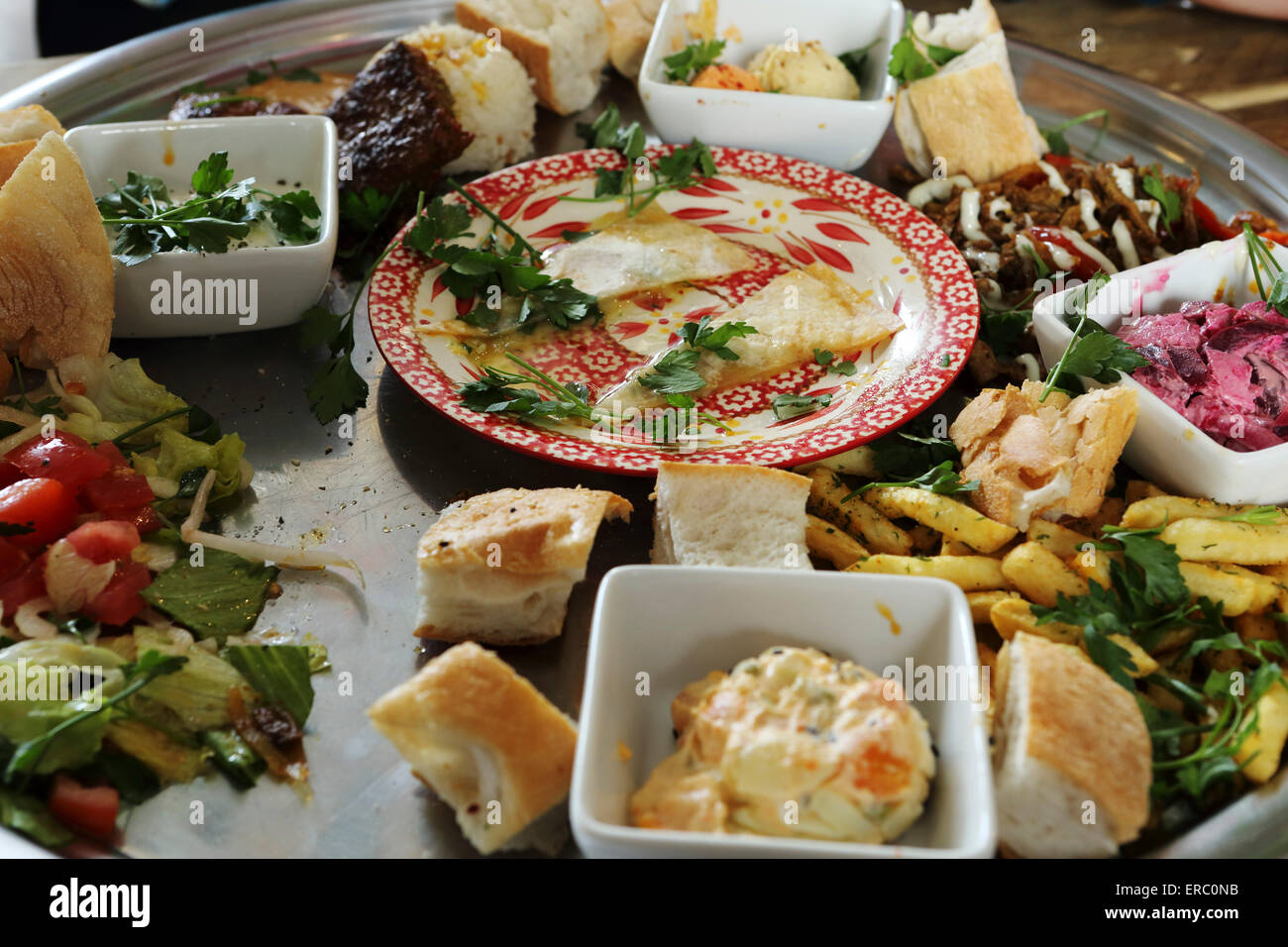 Turkish cuisine served at the Markthal in Rotterdam, the Netherlands. Stock Photo