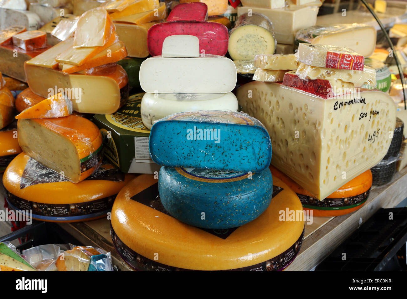 A Dutch cheese stall at the Markthal in Rotterdam, the Netherlands. Stock Photo