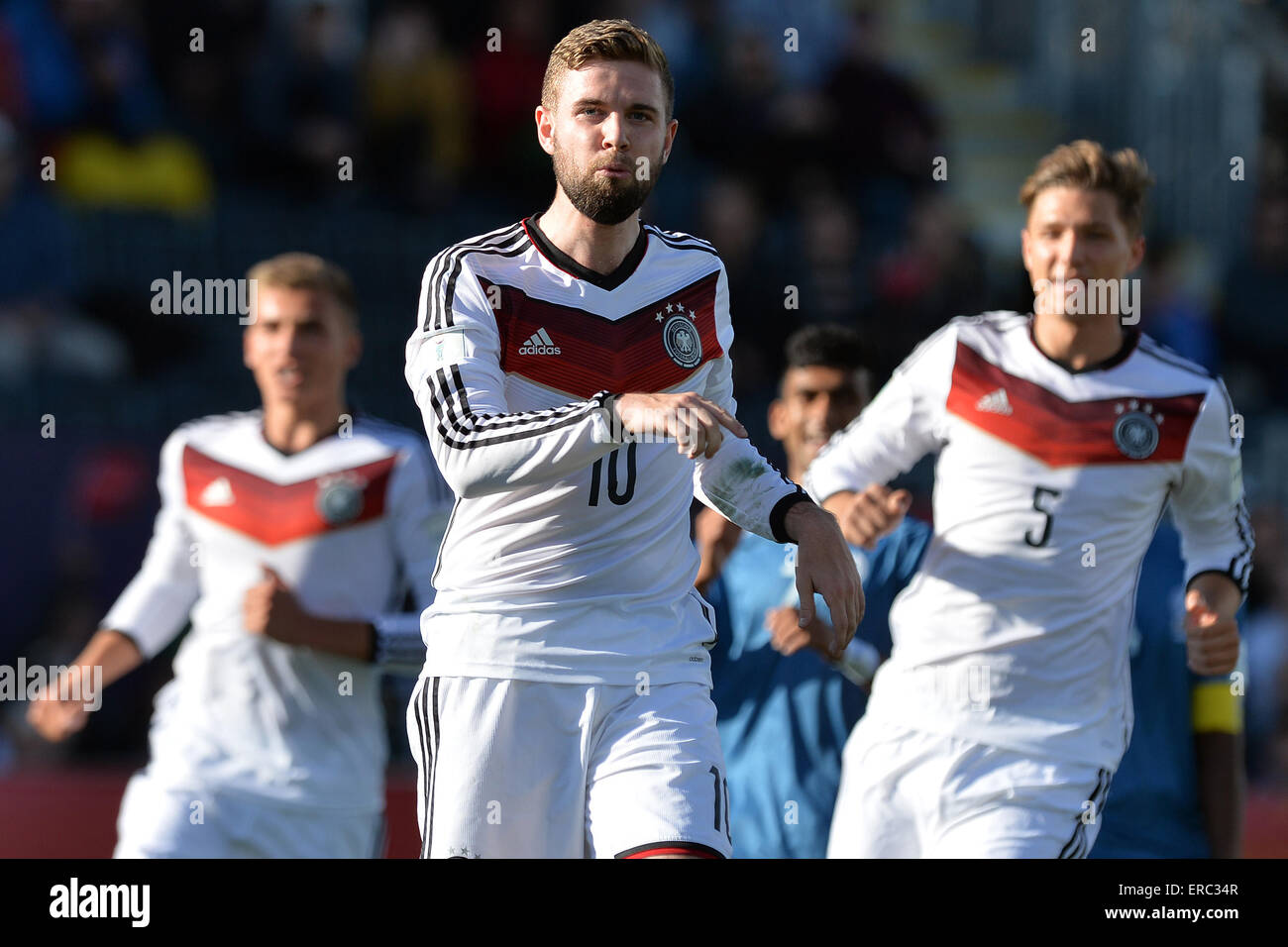 Christchurch, New Zealand, Highlight. 1st June, 2015. Christchurch, New Zealand - June 1, 2015 - Marc Stendera of Germany (M) and his teammates celebrating a goal during the FIFA U20 World Cup Group F match between Germany and Fiji at AMI Stadium on June 1, 2015 in Christchurch, New Zealand, Highlight. Credit:  dpa/Alamy Live News Stock Photo