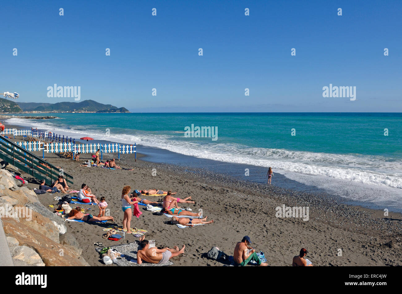 The beach of Lavagna, Liguria Stock Photo - Alamy