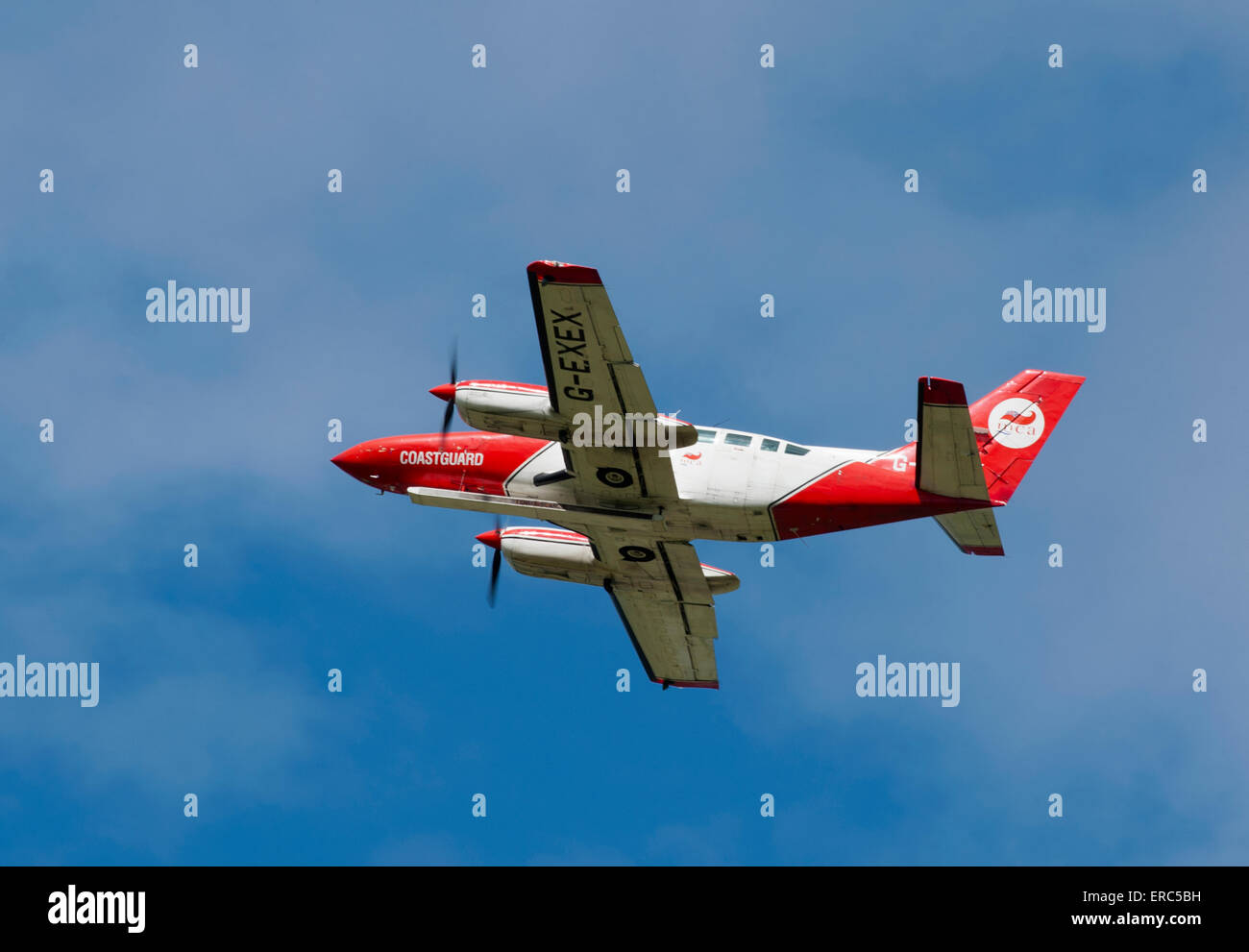 Cessna 404 operated by Reconnaissance ventures departing Inverness Dalcross Airport.  SCO 9819. Stock Photo