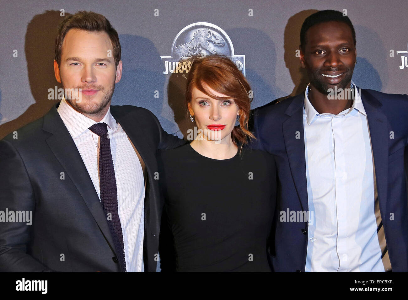 American actor Chris Pratt, American actress Bryce Dallas Howard and French actor Omar Sy attend the premiere of the movie 'Jurassic World' at the UGC Normandie in Paris. On 29 of May, 2015./picture alliance Stock Photo