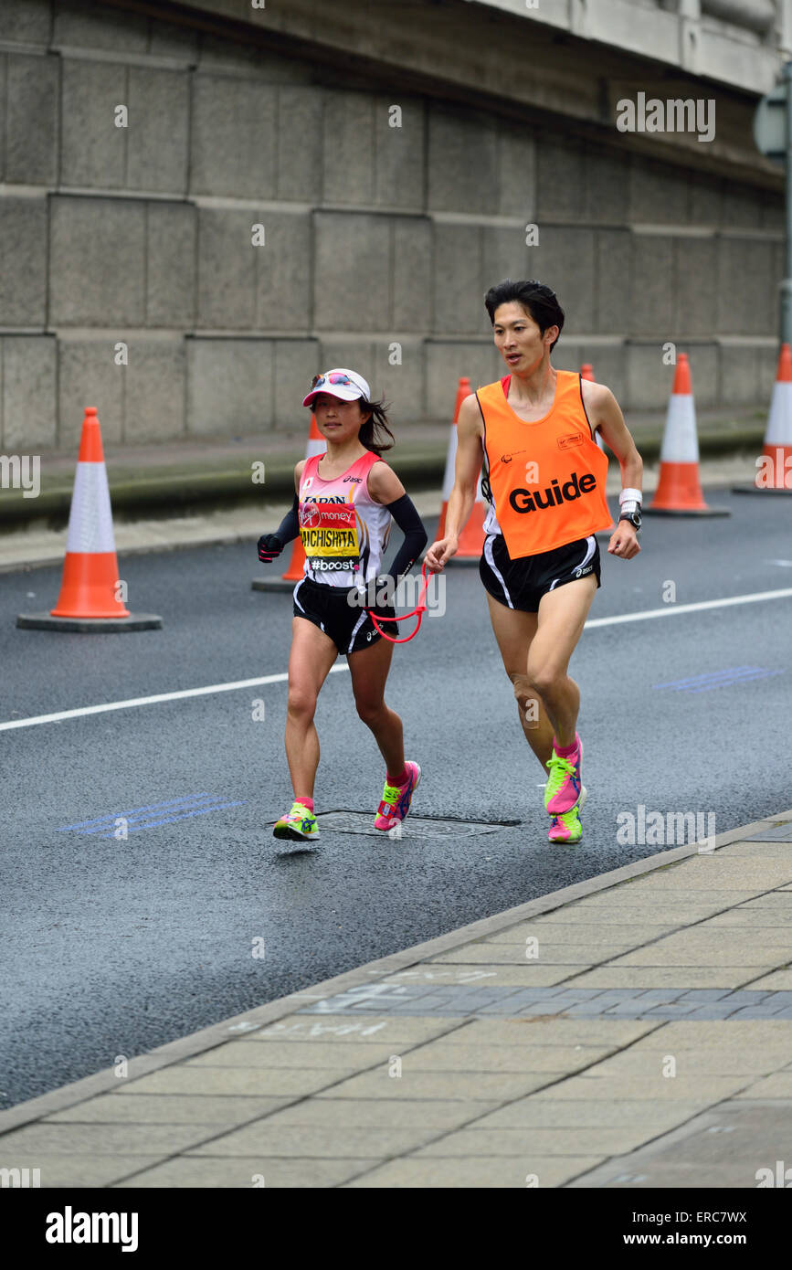 Visually impared runner with guide, 2015 Virgin Money London Marathon