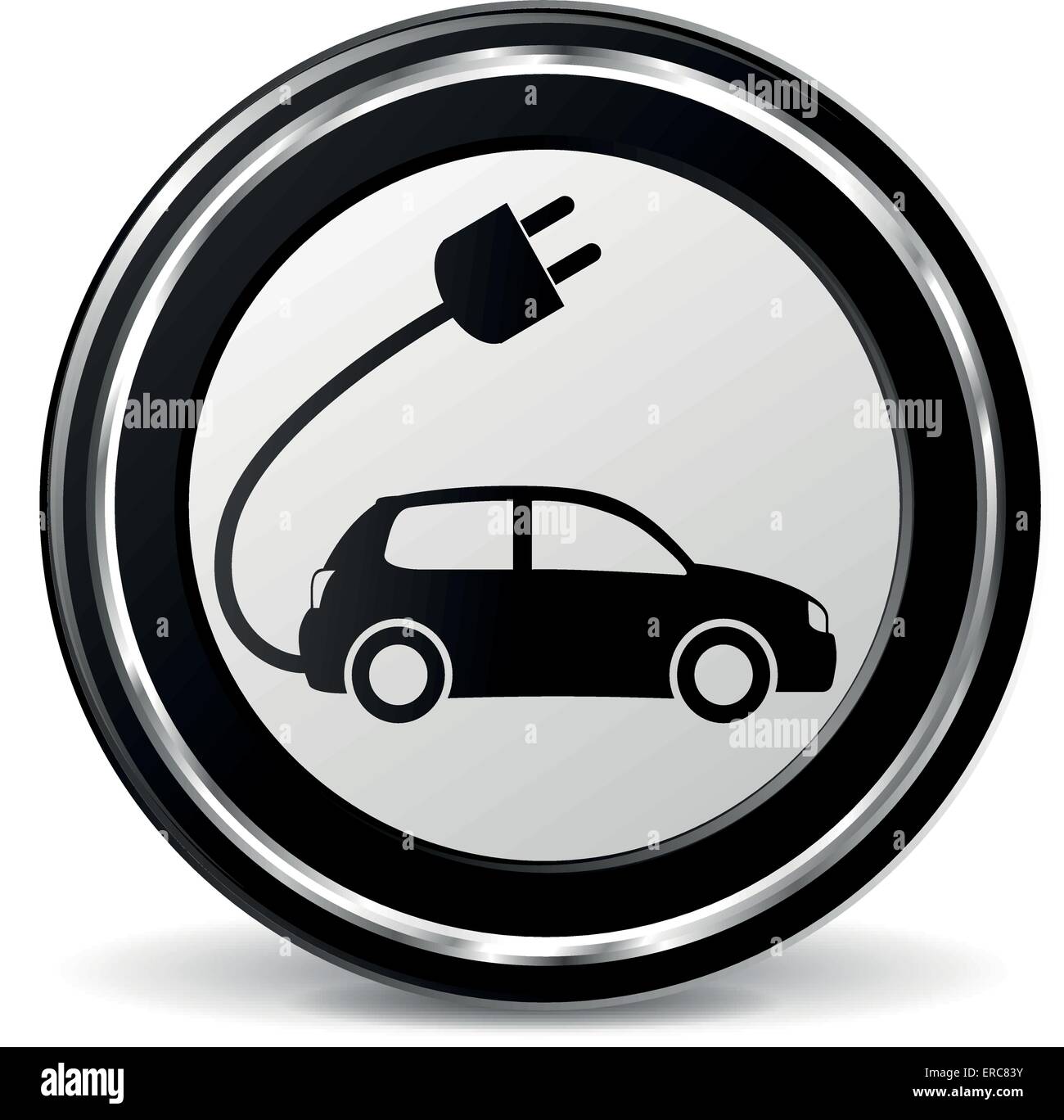 Vector illustration of black and chrome electric car icon Stock Vector