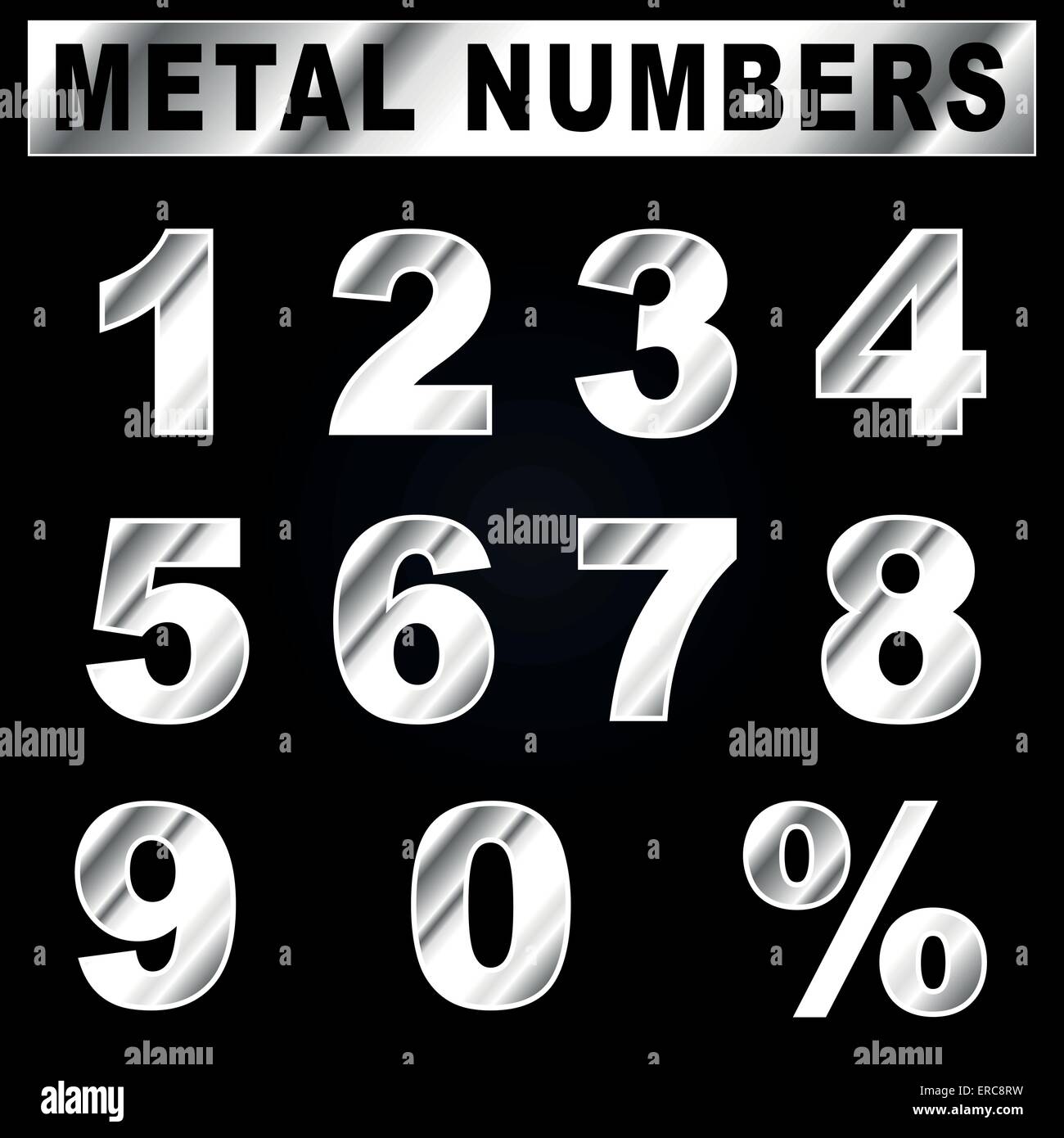 Vector illustration of metal numbers set on black background Stock Vector