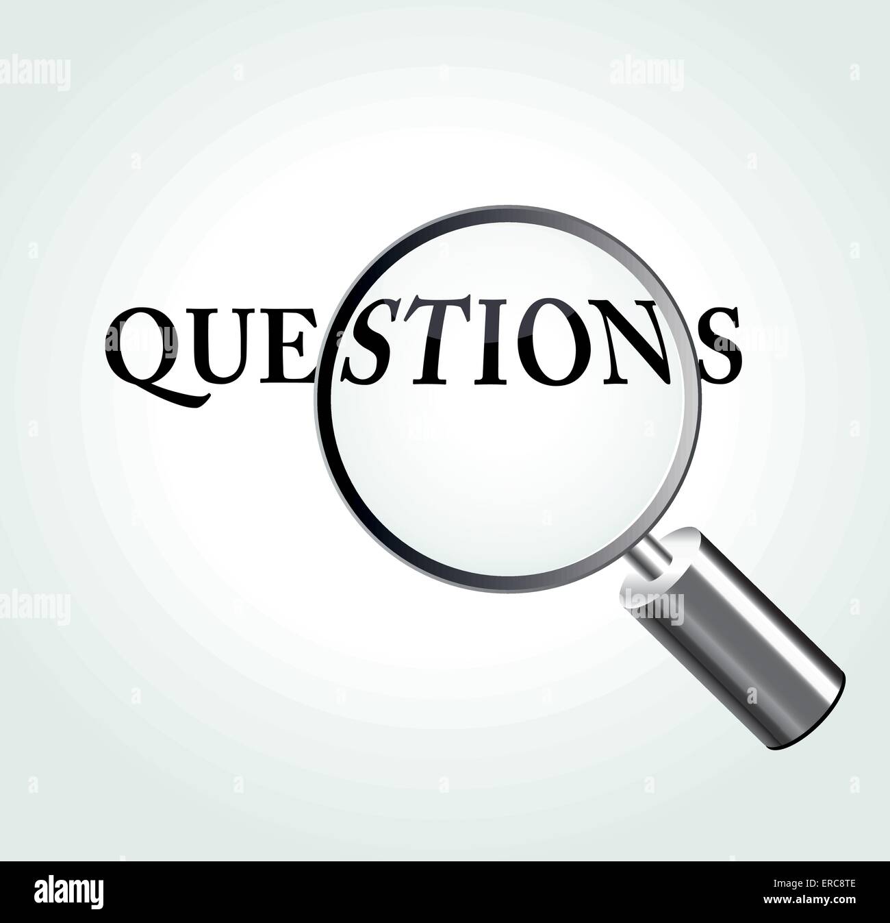 Vector illustration of questions word concept with magnifying Stock Vector