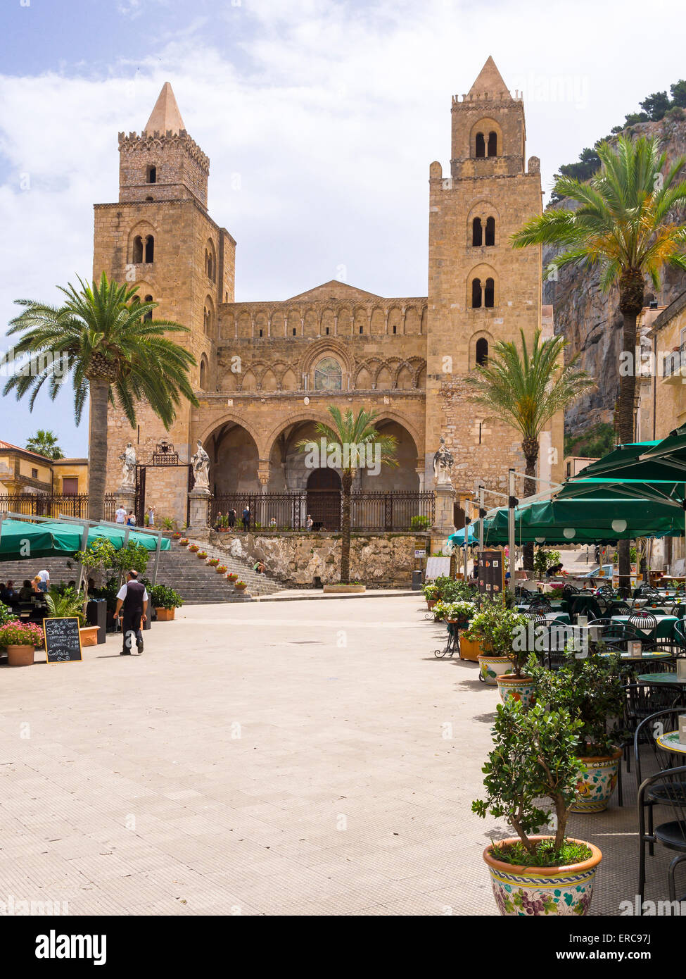 Cathedral Santissimo Salvatore with Piazza Duomo, Cefalu, Province of Palermo, Sicily, Italy Stock Photo