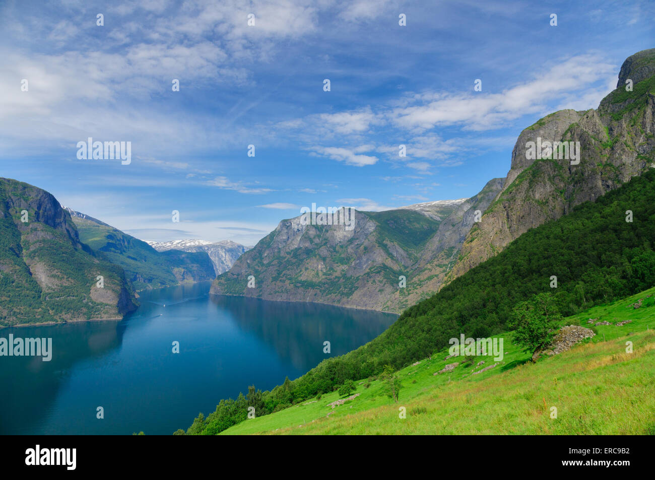 Summer blue sky Aurlandsfjord, part of Sognefjord, Norway Stock Photo ...