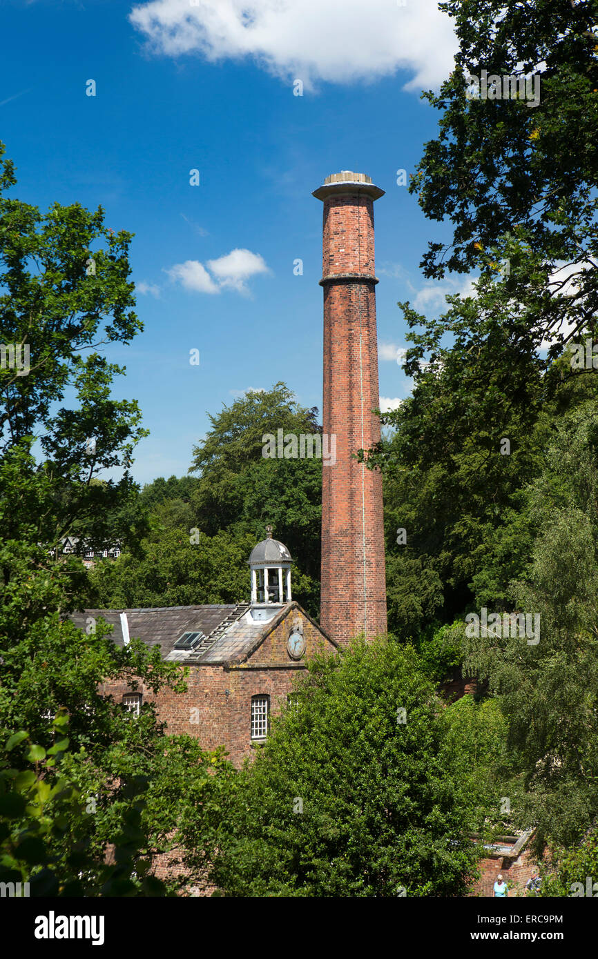 UK, England, Cheshire, Styal, Quarry Bank Mill,, chimney above bell and clock Stock Photo