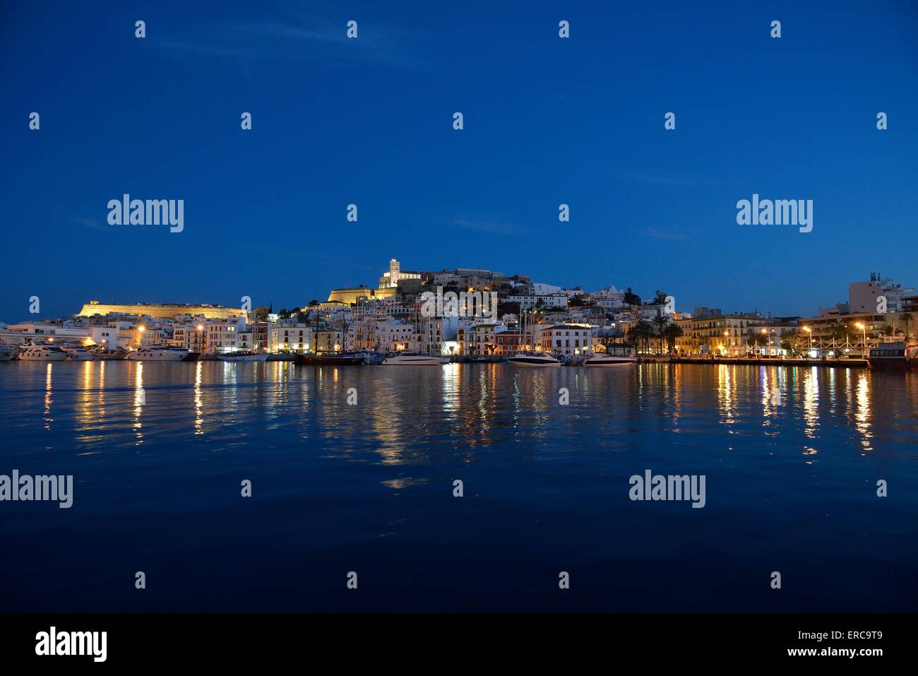 Dalt Vila of Ibiza or Eivissa, evening, Ibiza Town, Ibiza, Balearic Islands, Spain Stock Photo