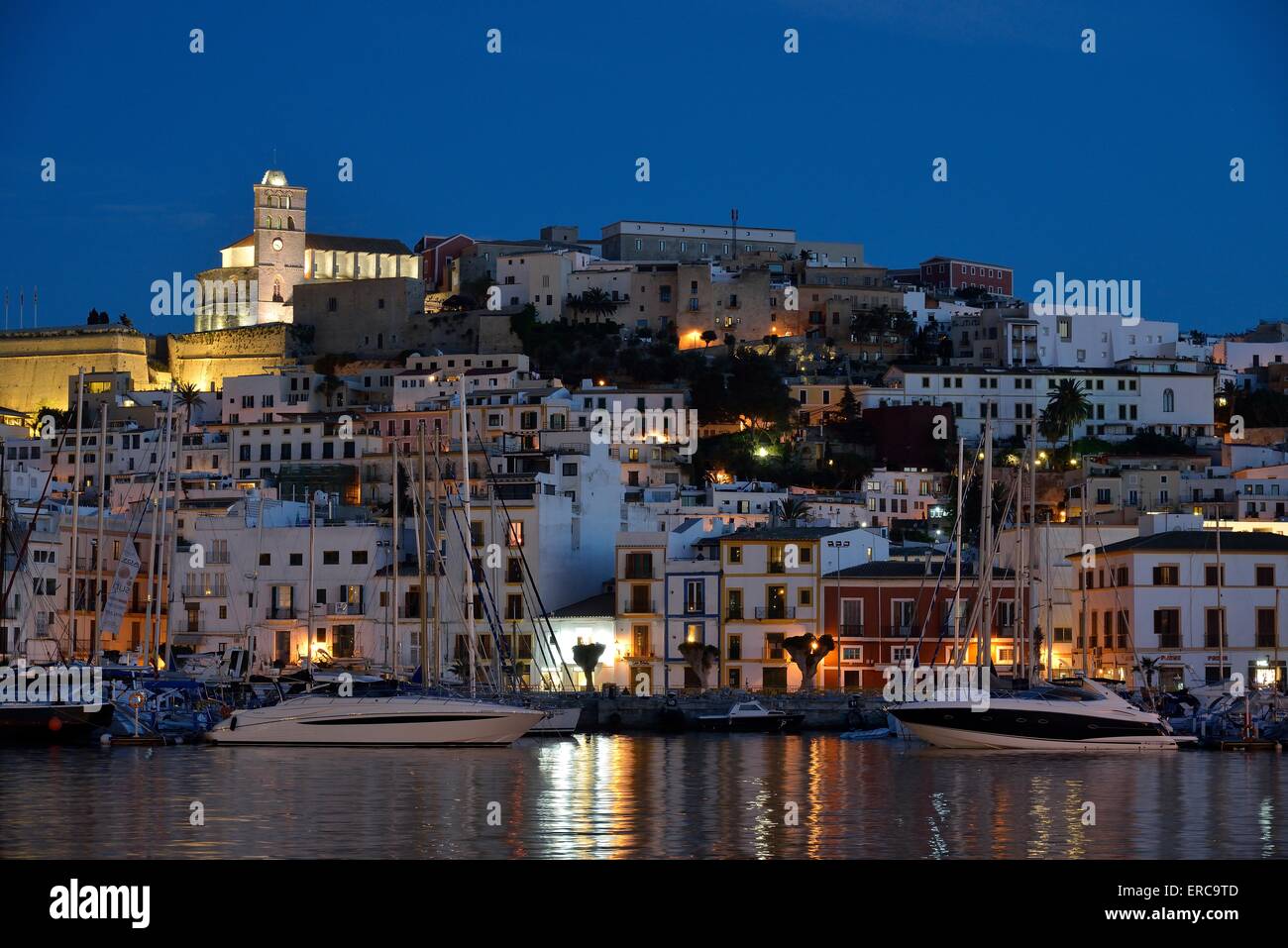 Dalt Vila of Ibiza or Eivissa, evening, Ibiza Town, Ibiza, Balearic Islands, Spain Stock Photo