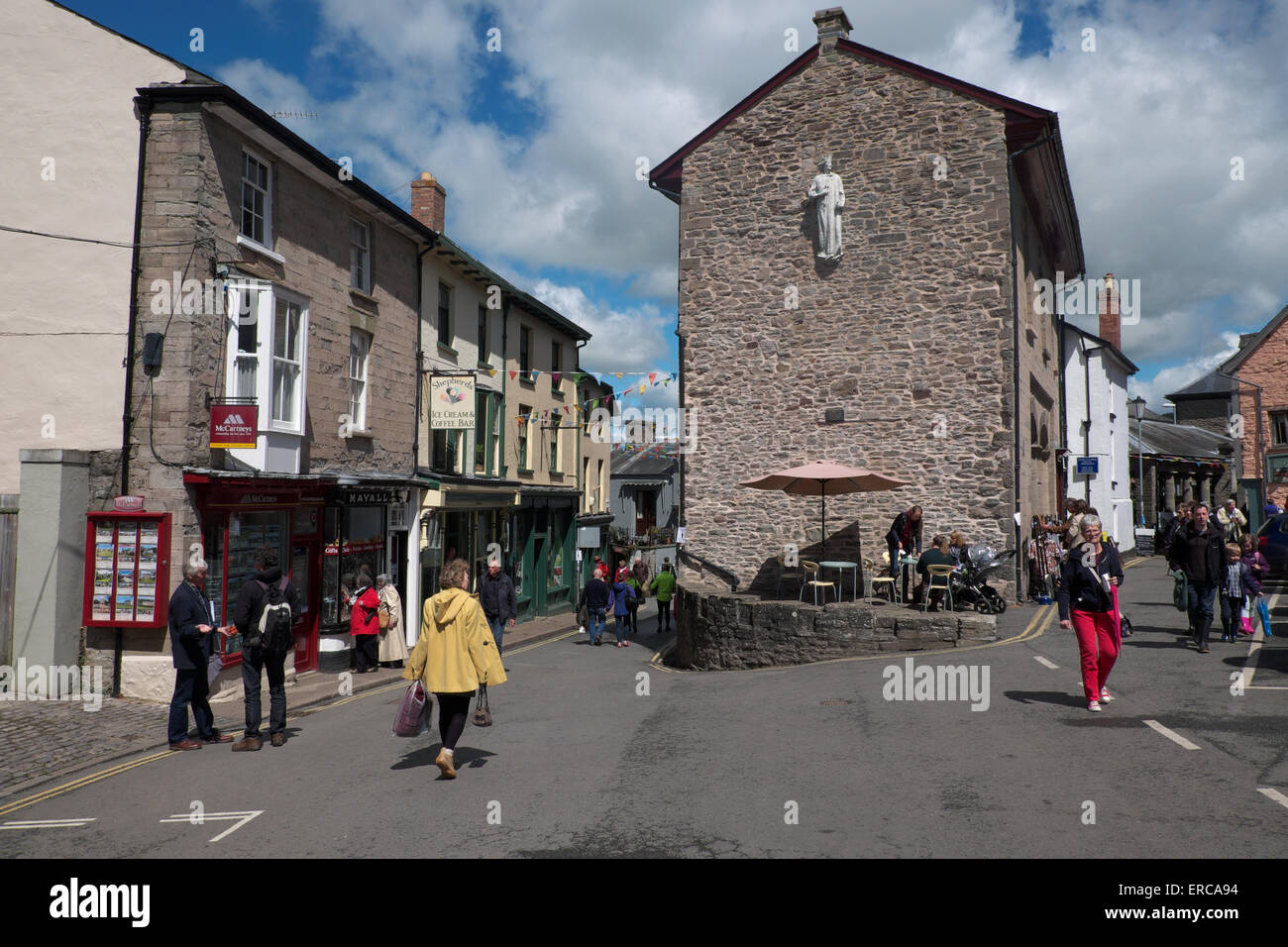 Hay On Wye Powys Wales UK town shops and cafe visitors Stock Photo