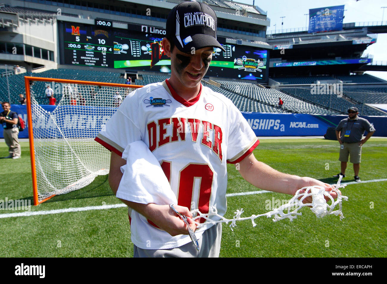 May 25, 2015 Denver Pioneers goalie Ryan LaPlante (10) walks away