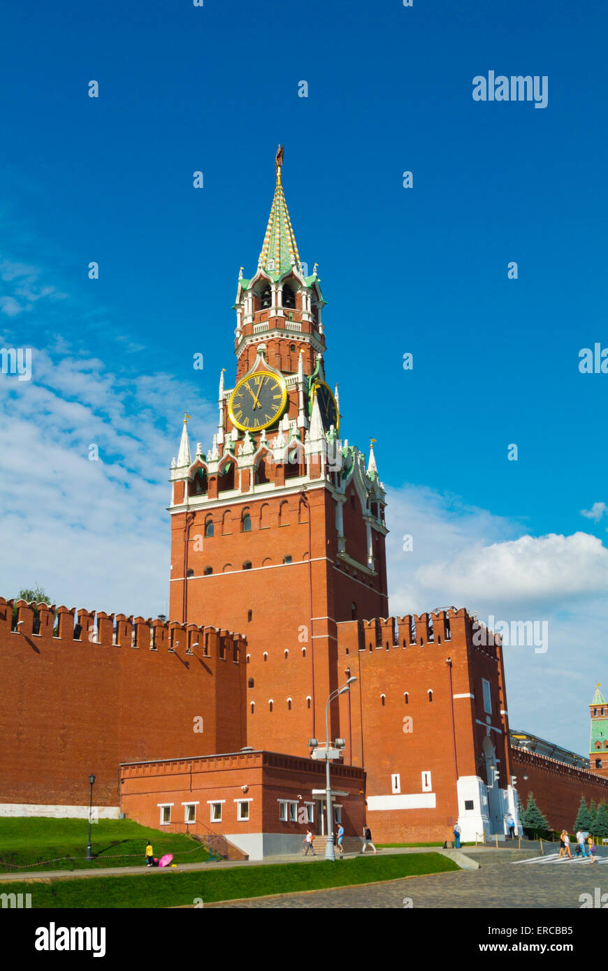 Spasskaya, the Saviours Tower, Kremlin, seen from Red Square, Moscow, Russia, Europe Stock Photo