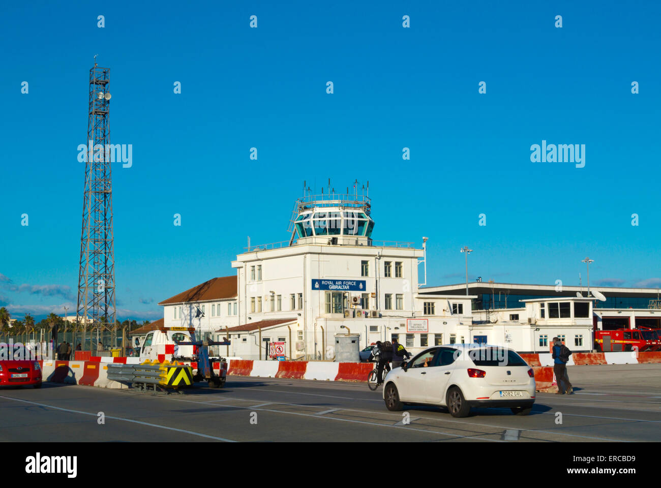 People waiting at airport to get throught the border to La Linea in Spain, Gibraltar, Europe Stock Photo