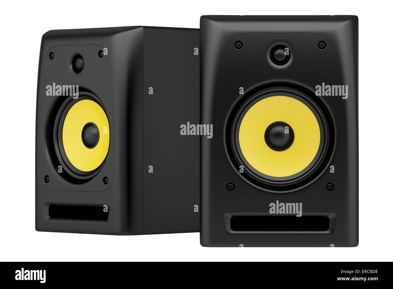 Audio speakers on yellow background hi res stock photography and